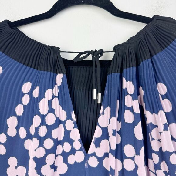 DIANE VON FURSTENBERG | Mikino Colorblock Pleated Dot Print Top Women’s Size 14 - Picture 4 of 10